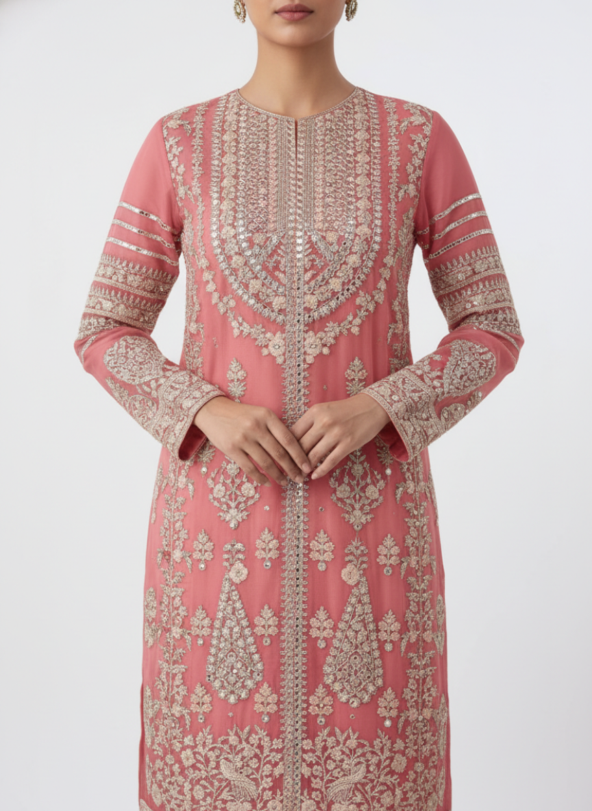 Georgette Embroidered Suit with Santoon Bottom & Fancy Dupatta