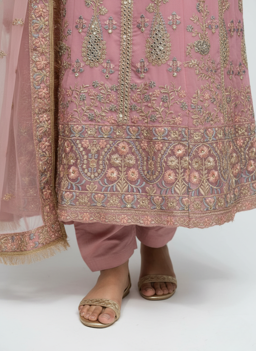 Georgette Embroidered Suit with Santoon Bottom & Fancy Dupatta