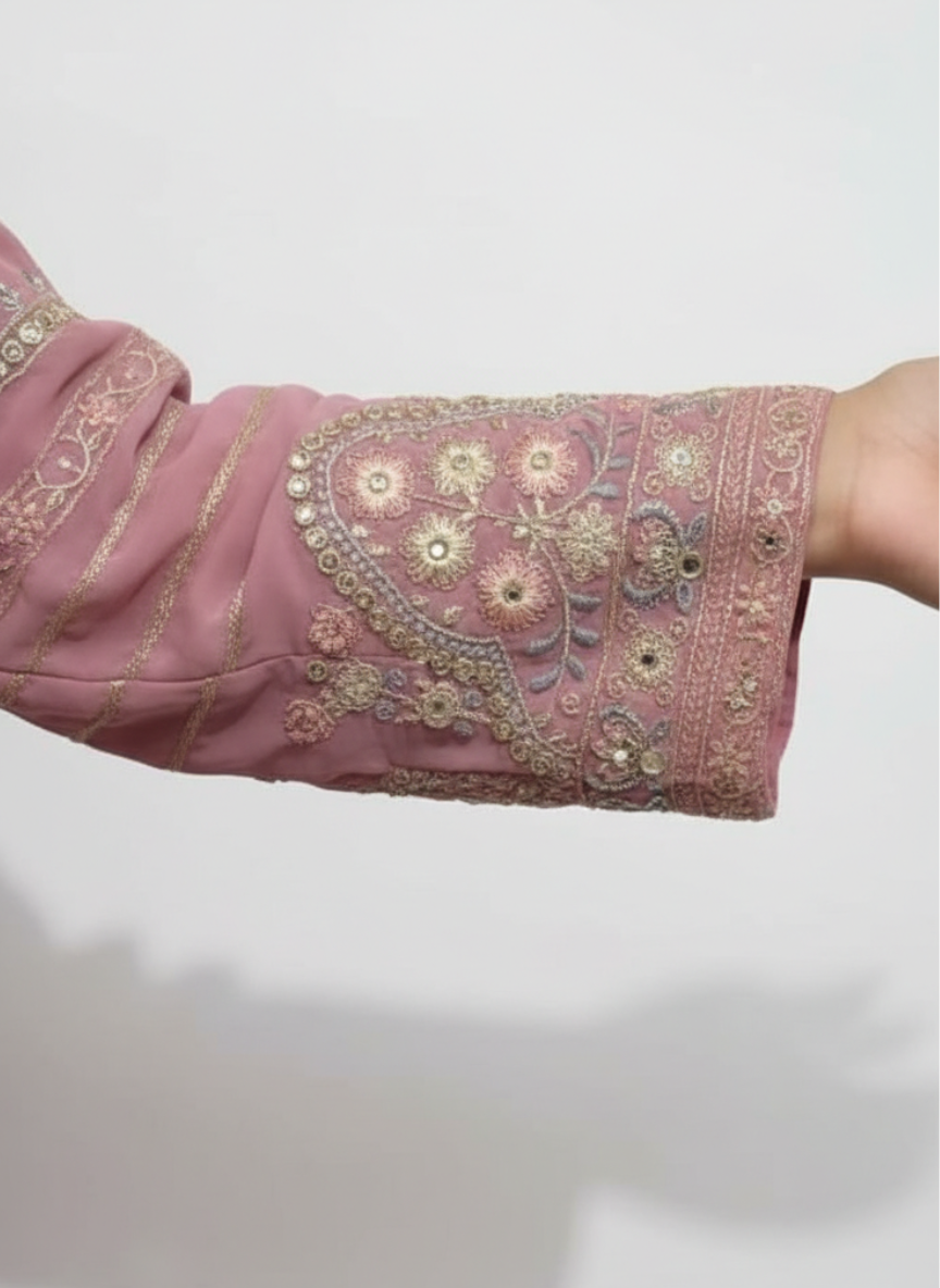 Georgette Embroidered Suit with Santoon Bottom & Fancy Dupatta