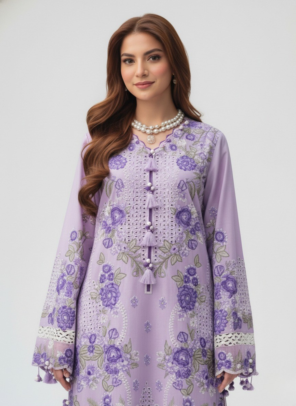 Pure Cotton Heavy Embroidered Pakistani Suit with Floral Chikankari Work