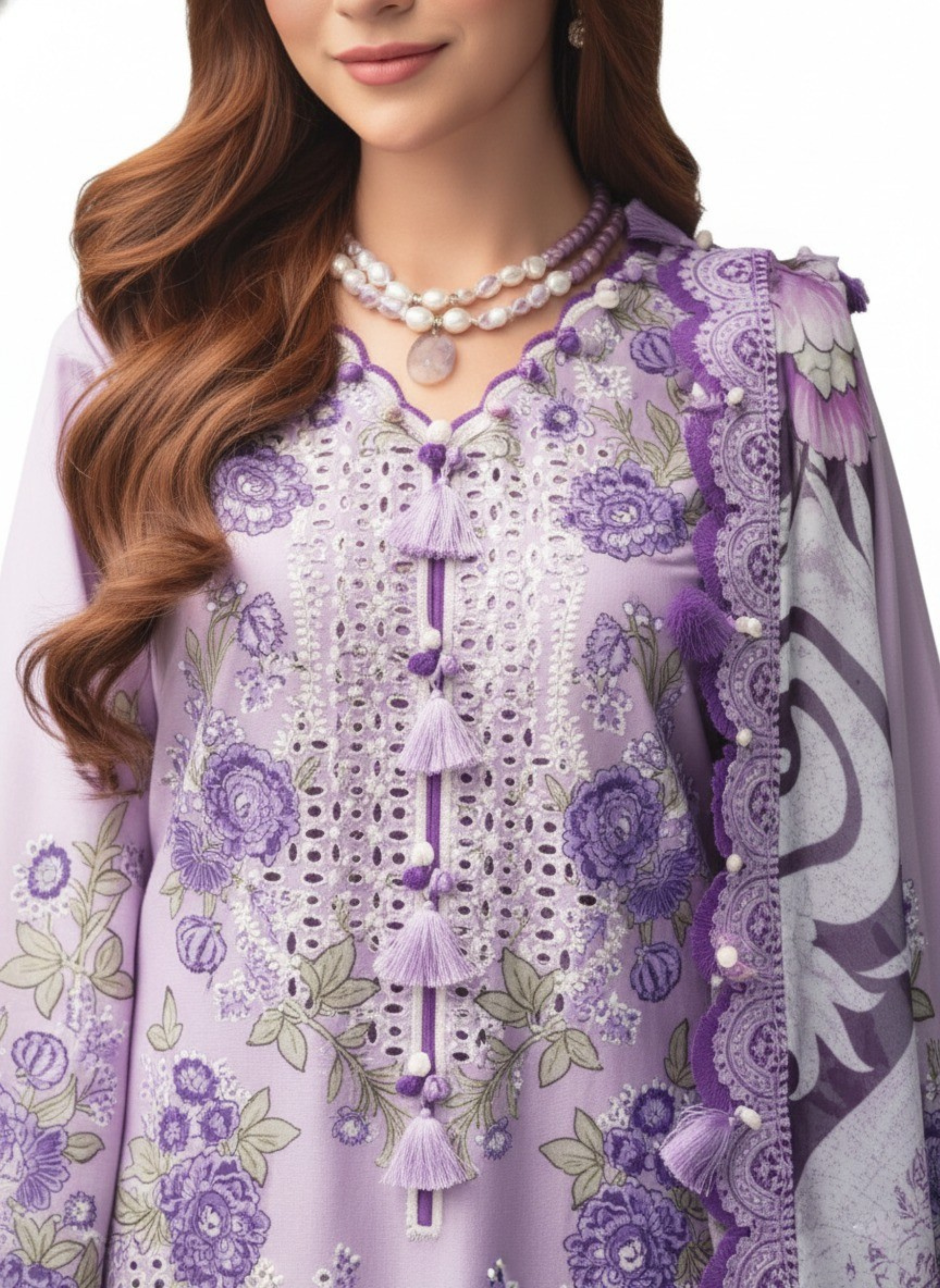Pure Cotton Heavy Embroidered Pakistani Suit with Floral Chikankari Work