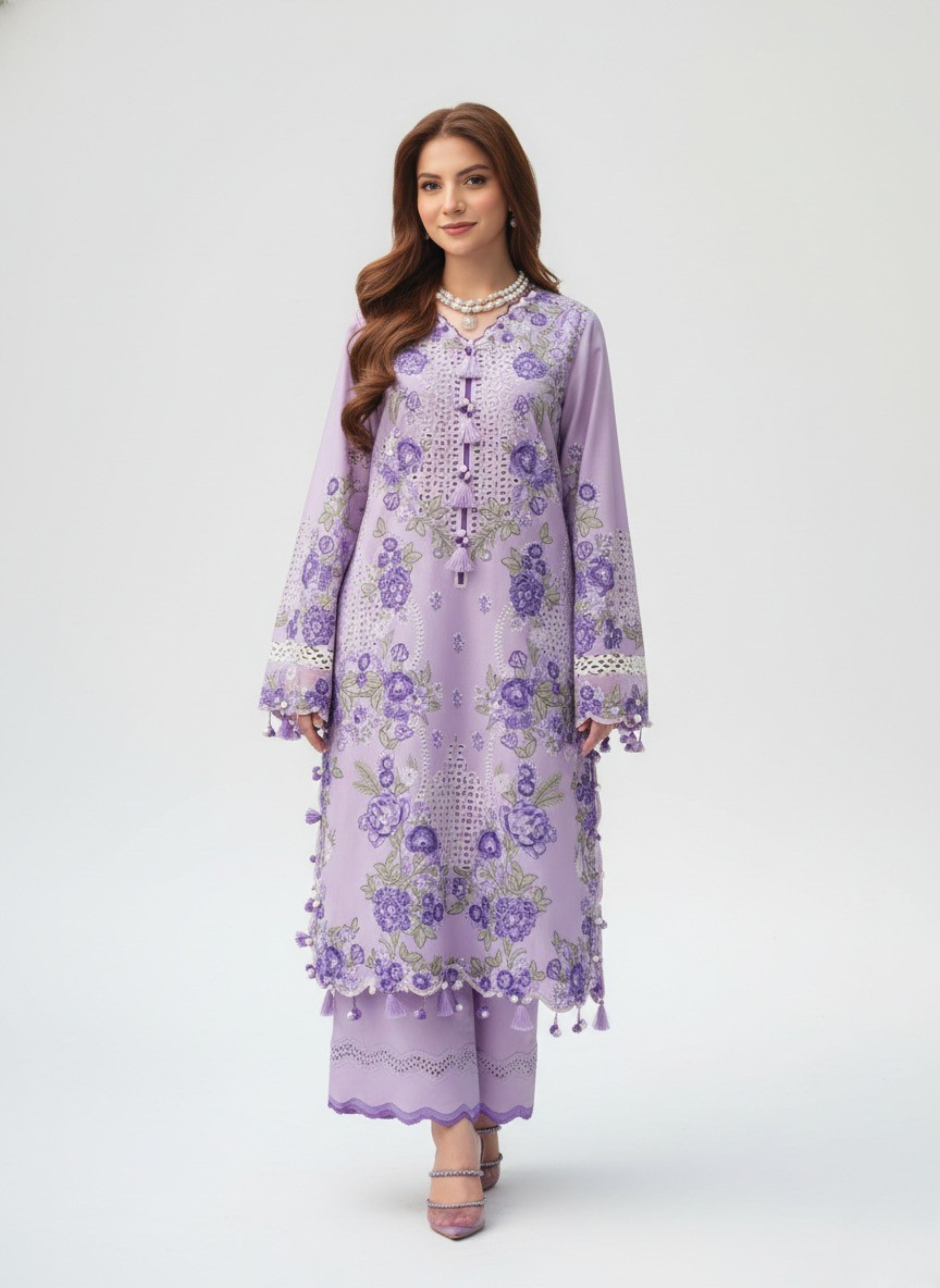 Pure Cotton Heavy Embroidered Pakistani Suit with Floral Chikankari Work