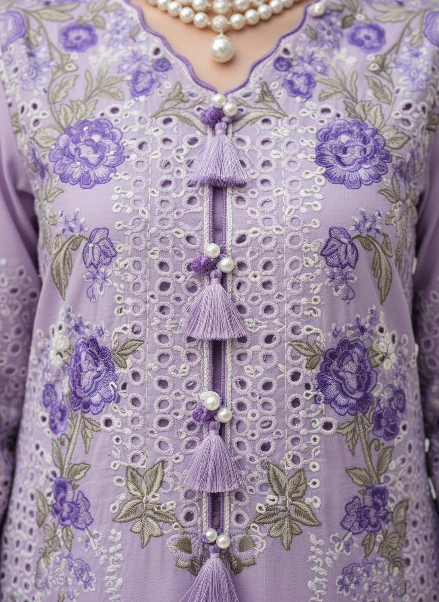 Pure Cotton Heavy Embroidered Pakistani Suit with Floral Chikankari Work