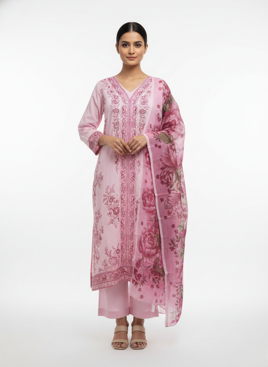 Lawn Cotton Embroidered Suit with Matching Bottoms and Dupatta