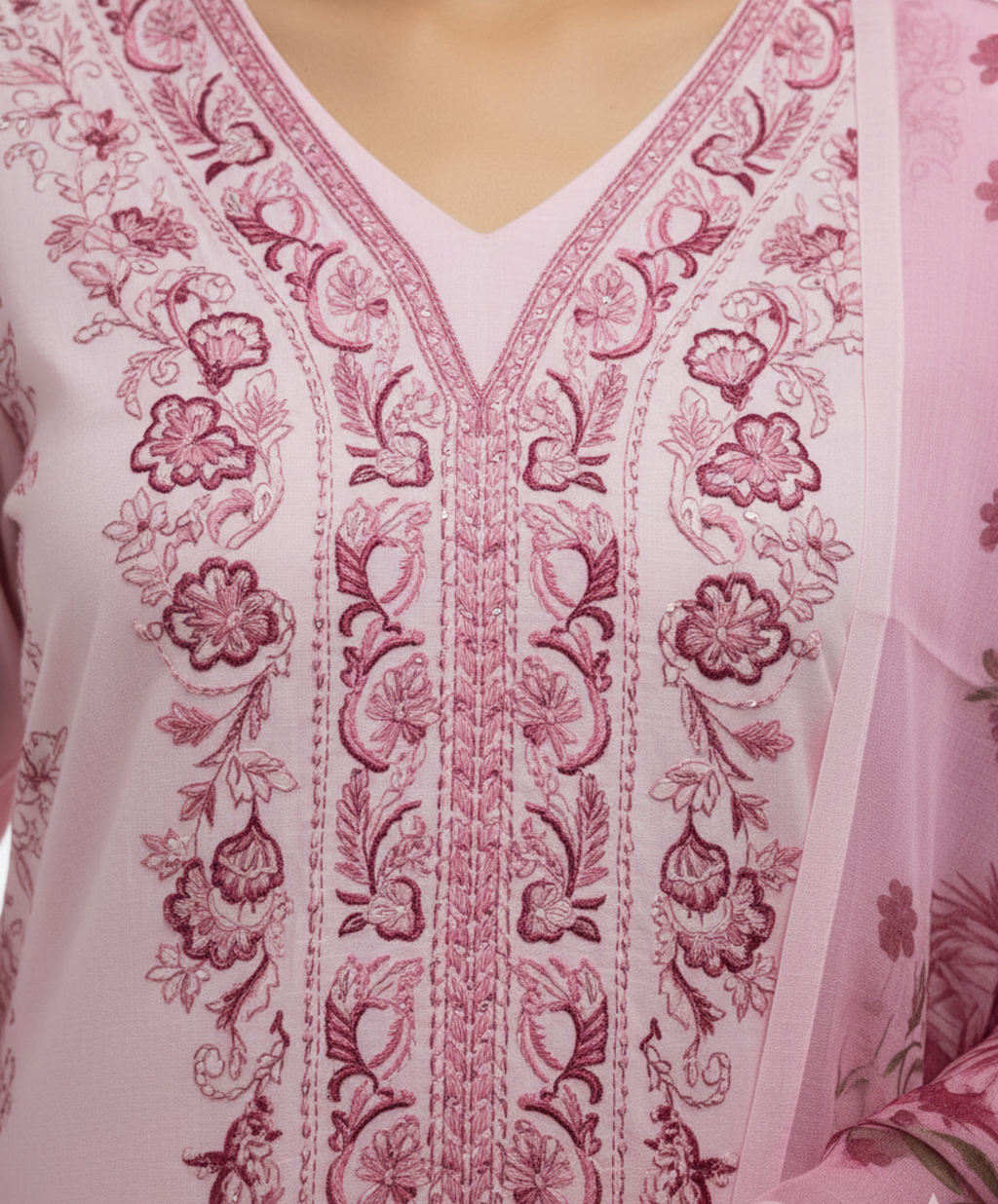 Lawn Cotton Embroidered Suit with Matching Bottoms and Dupatta