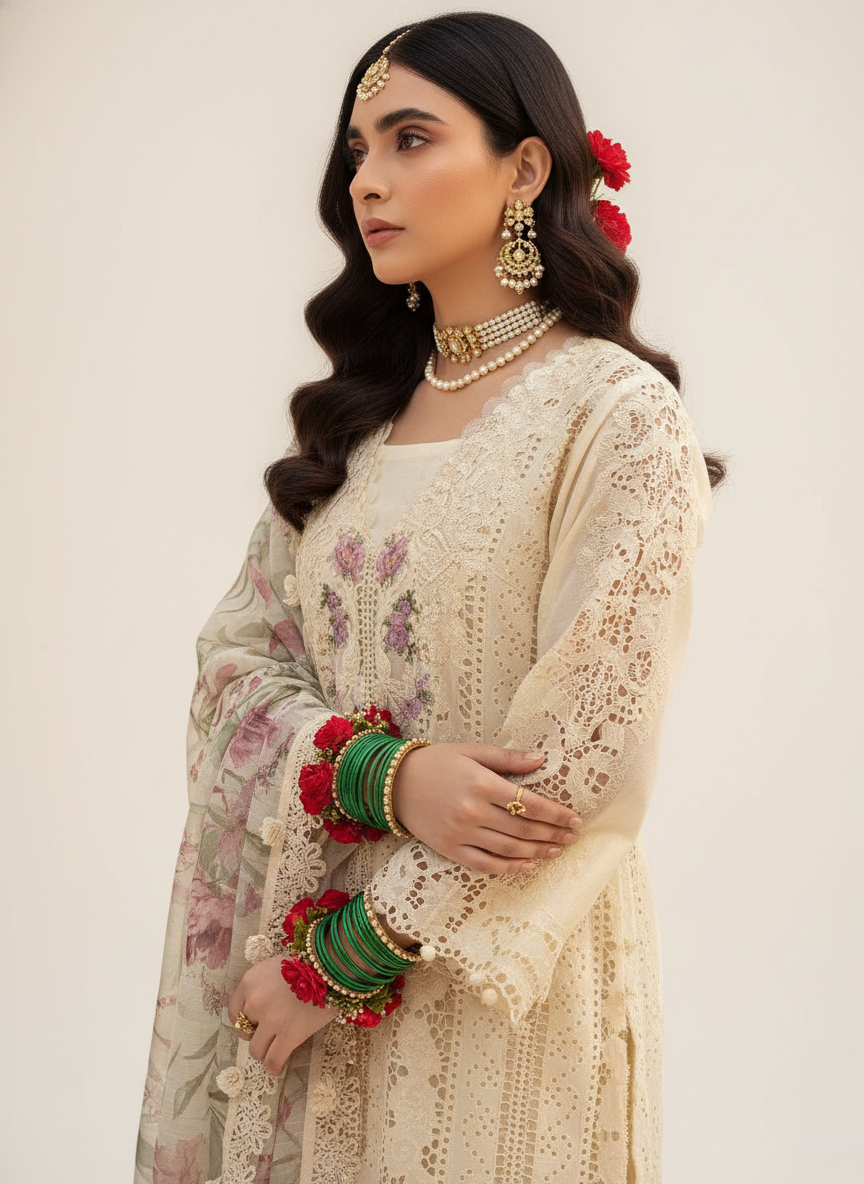 Premium Cotton Chikankari Pakistani Suit with Kotta Check Print Dupatta