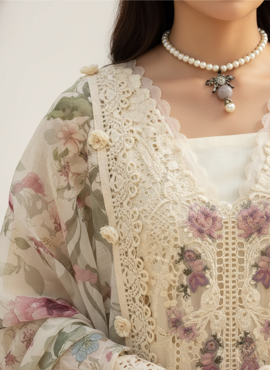 Premium Cotton Chikankari Pakistani Suit with Kotta Check Print Dupatta