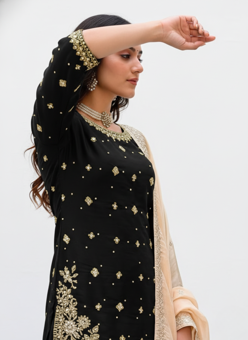 Wedding & Festive Wear Heavy Embroidery Kurta Plazo Set with Organza Dupatta