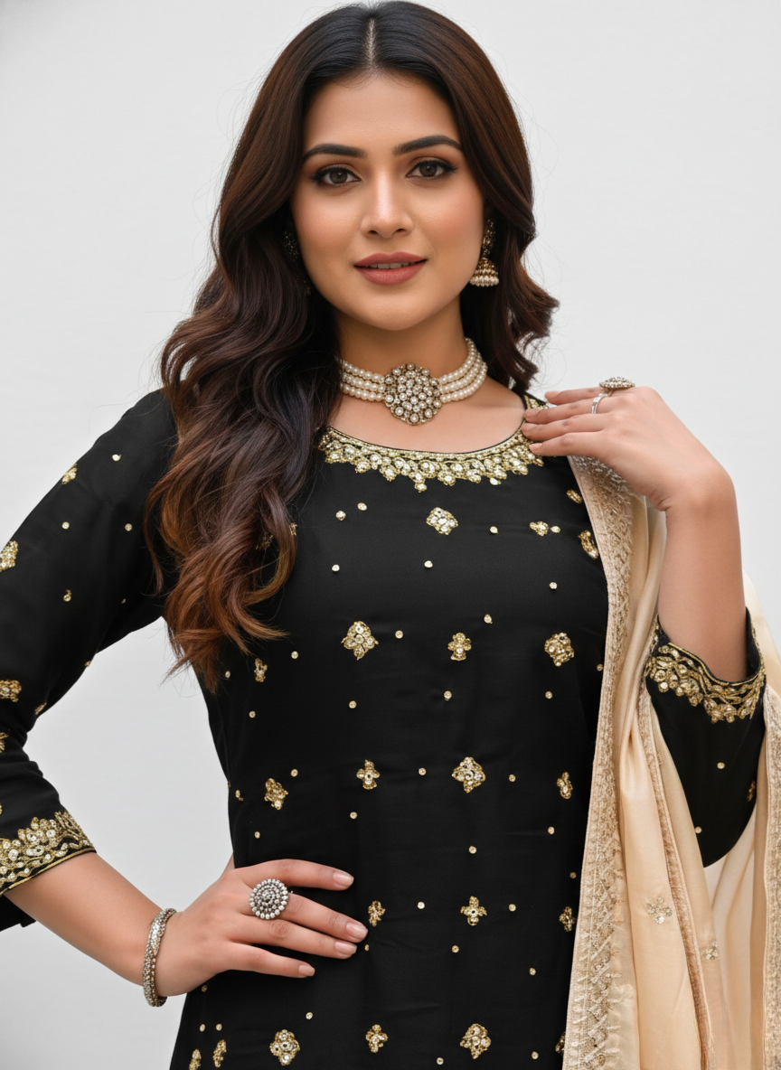 Wedding & Festive Wear Heavy Embroidery Kurta Plazo Set with Organza Dupatta