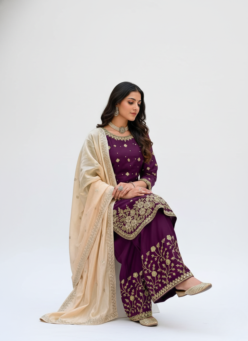 Premium Festive Wear Kurta Plazo Set for Women with Heavy Embroidery