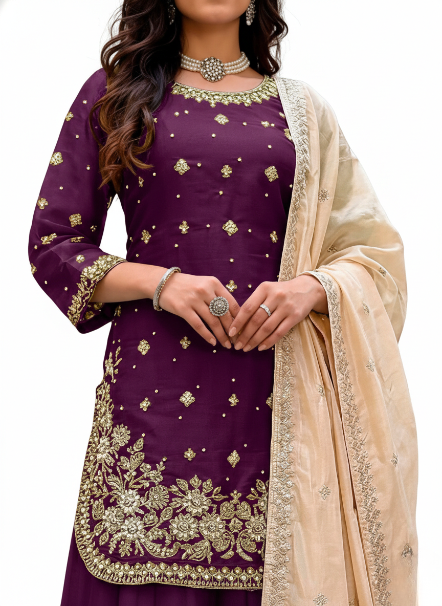 Premium Festive Wear Kurta Plazo Set for Women with Heavy Embroidery