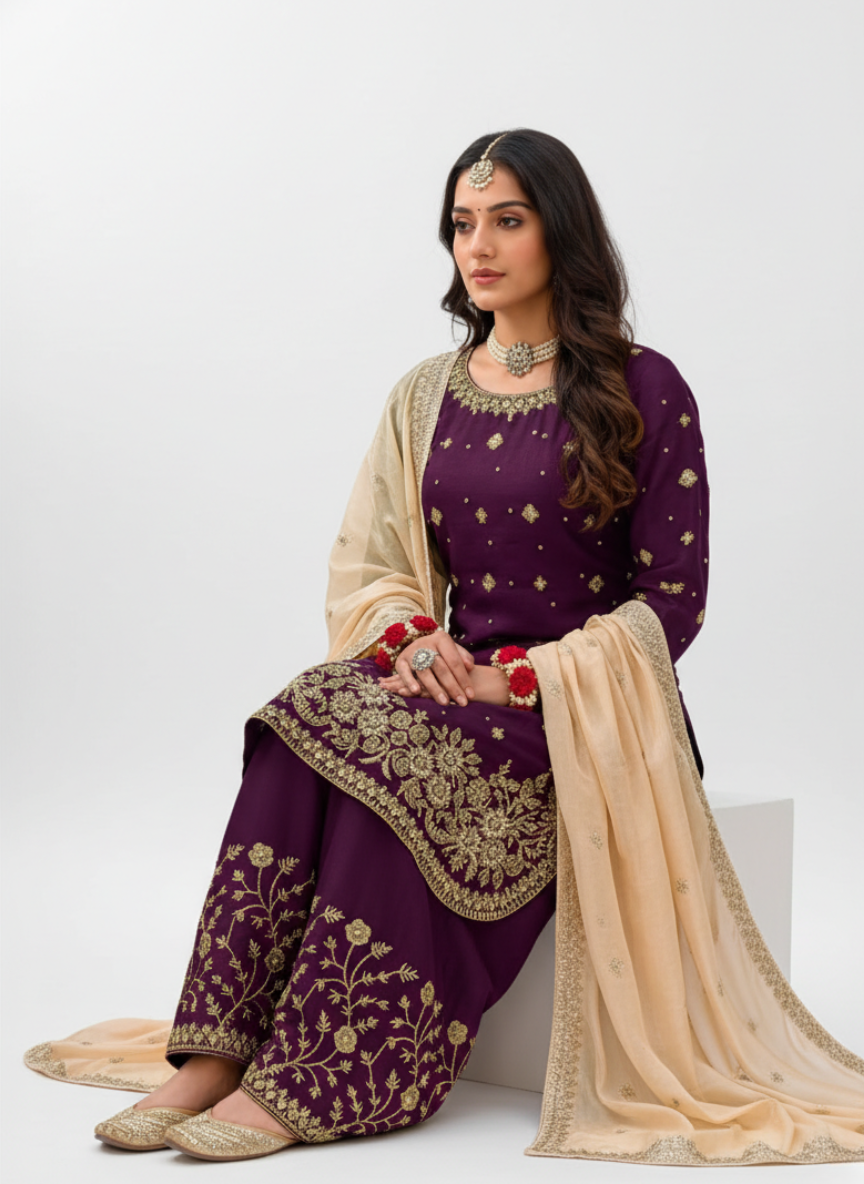 Premium Festive Wear Kurta Plazo Set for Women with Heavy Embroidery