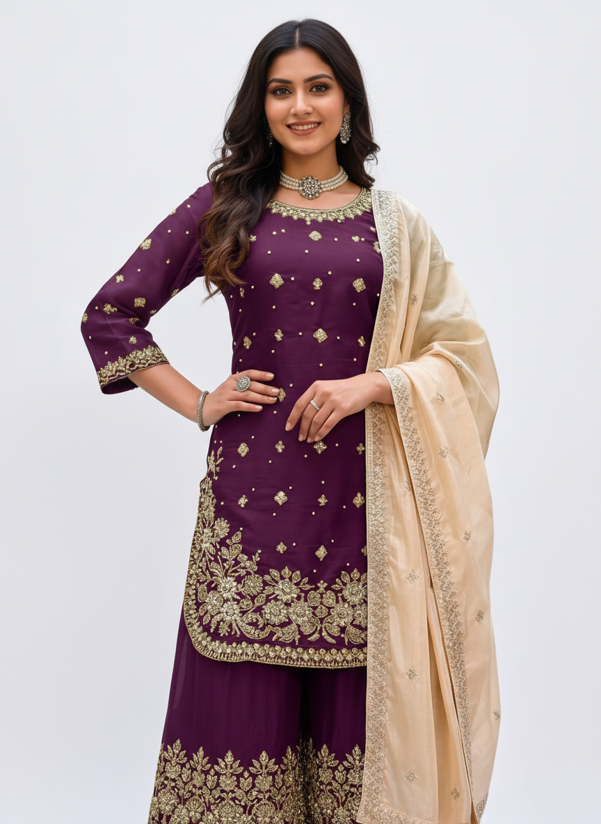 Premium Festive Wear Kurta Plazo Set for Women with Heavy Embroidery