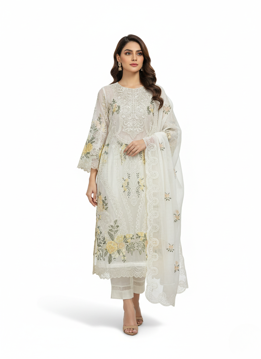 white pakistani dress raibba
