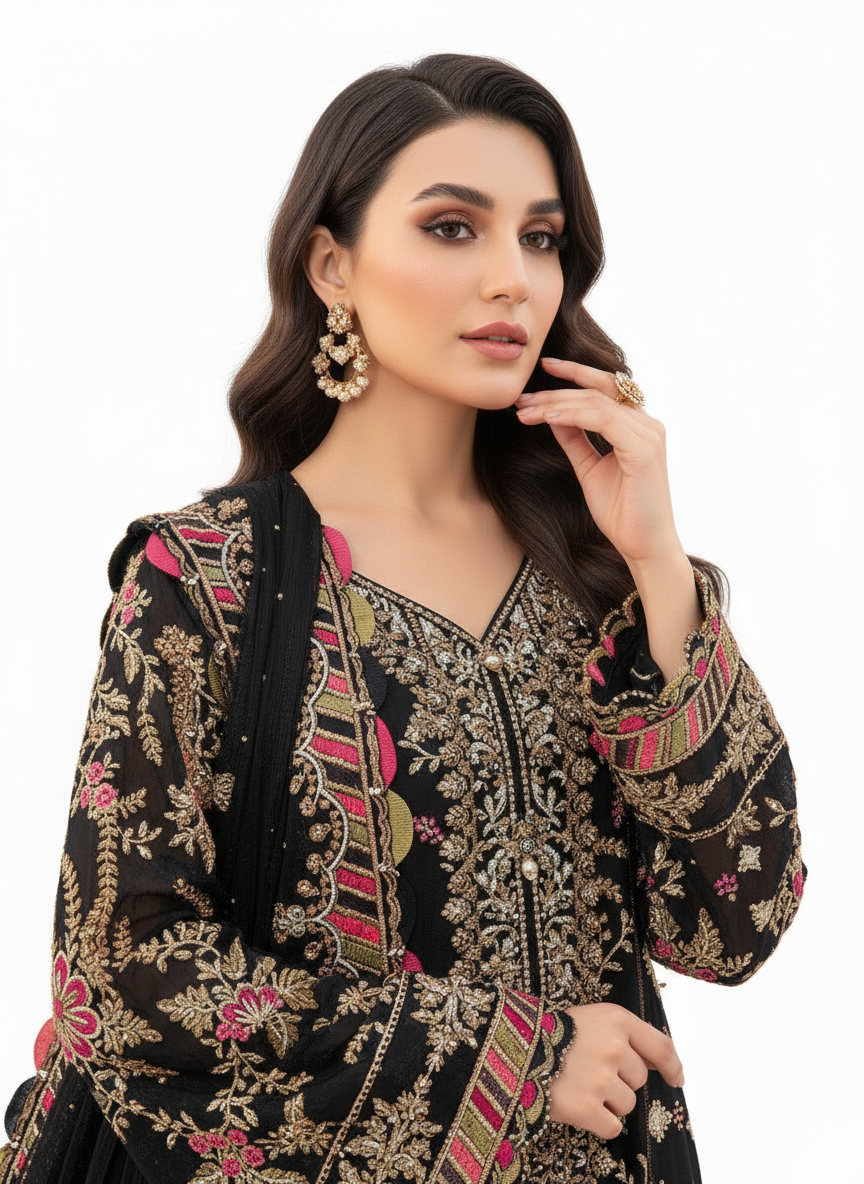 Black Designer Chiffon Suit with Heavy Embroidery Raibba Black Designer Chiffon Suit with Heavy Embroidery Raibba