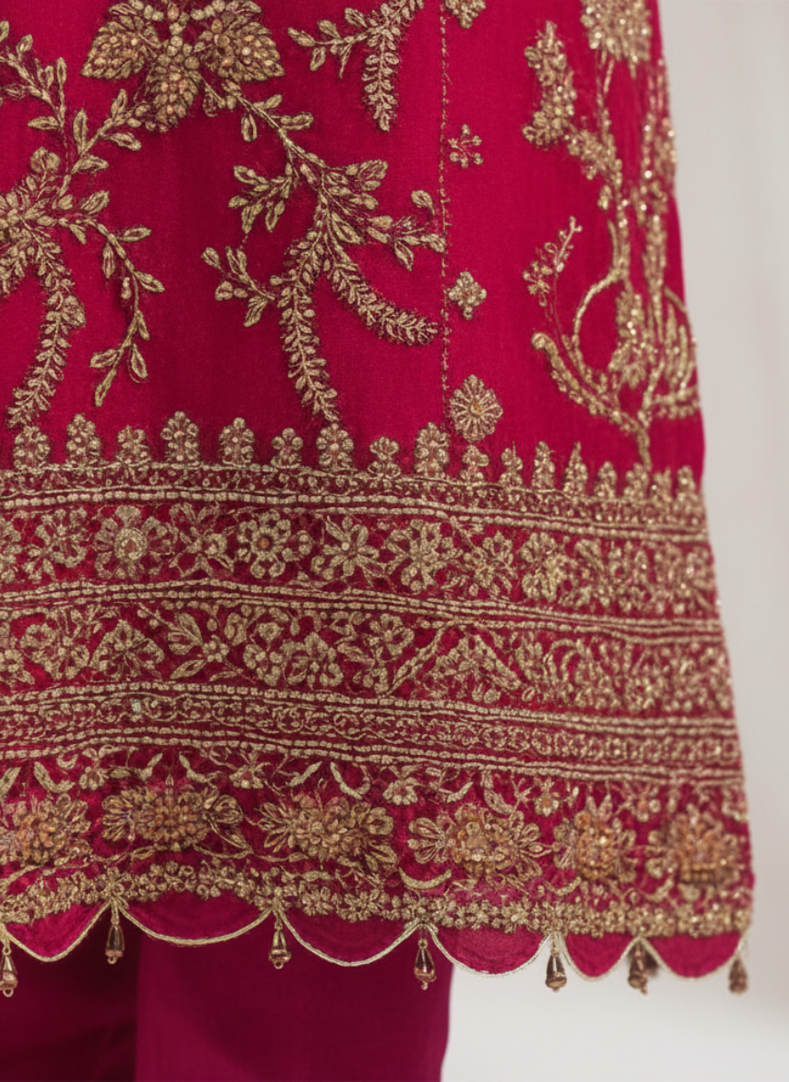 Rani Pink Chiffon Embroidered Pakistani Suit