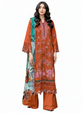 Rust orange pure cotton embroidered pakistani suit with printed cotton dupatta