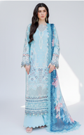 Sky blue pure cotton embroidered pakistani suit with printed cotton dupatta