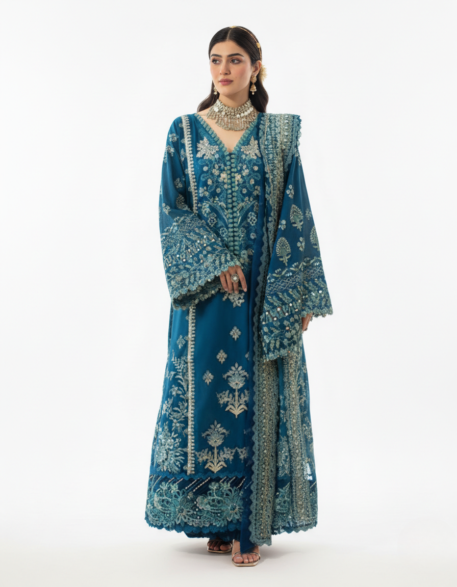 raibba green blue pakistani suit