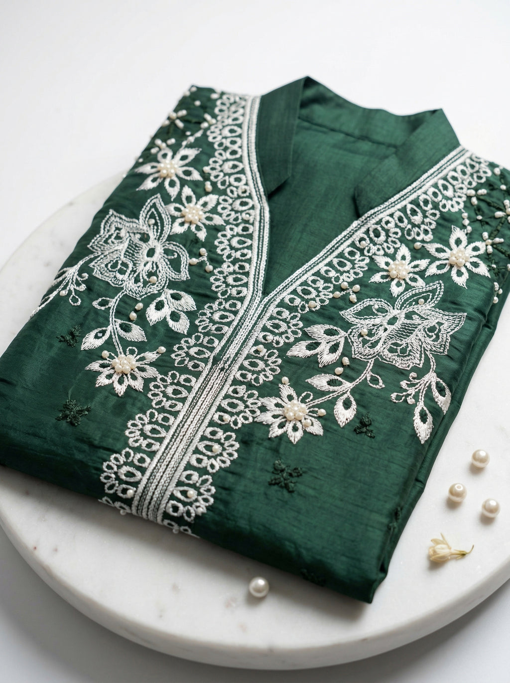 Dark green fancy fabric cutwork lakhan pakistani suit set with dupatta
