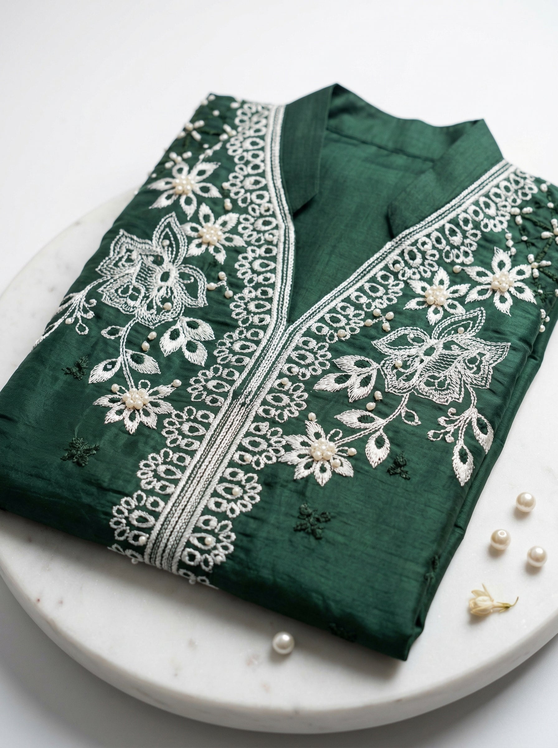 Dark green fancy fabric cutwork lakhan pakistani suit set with dupatta