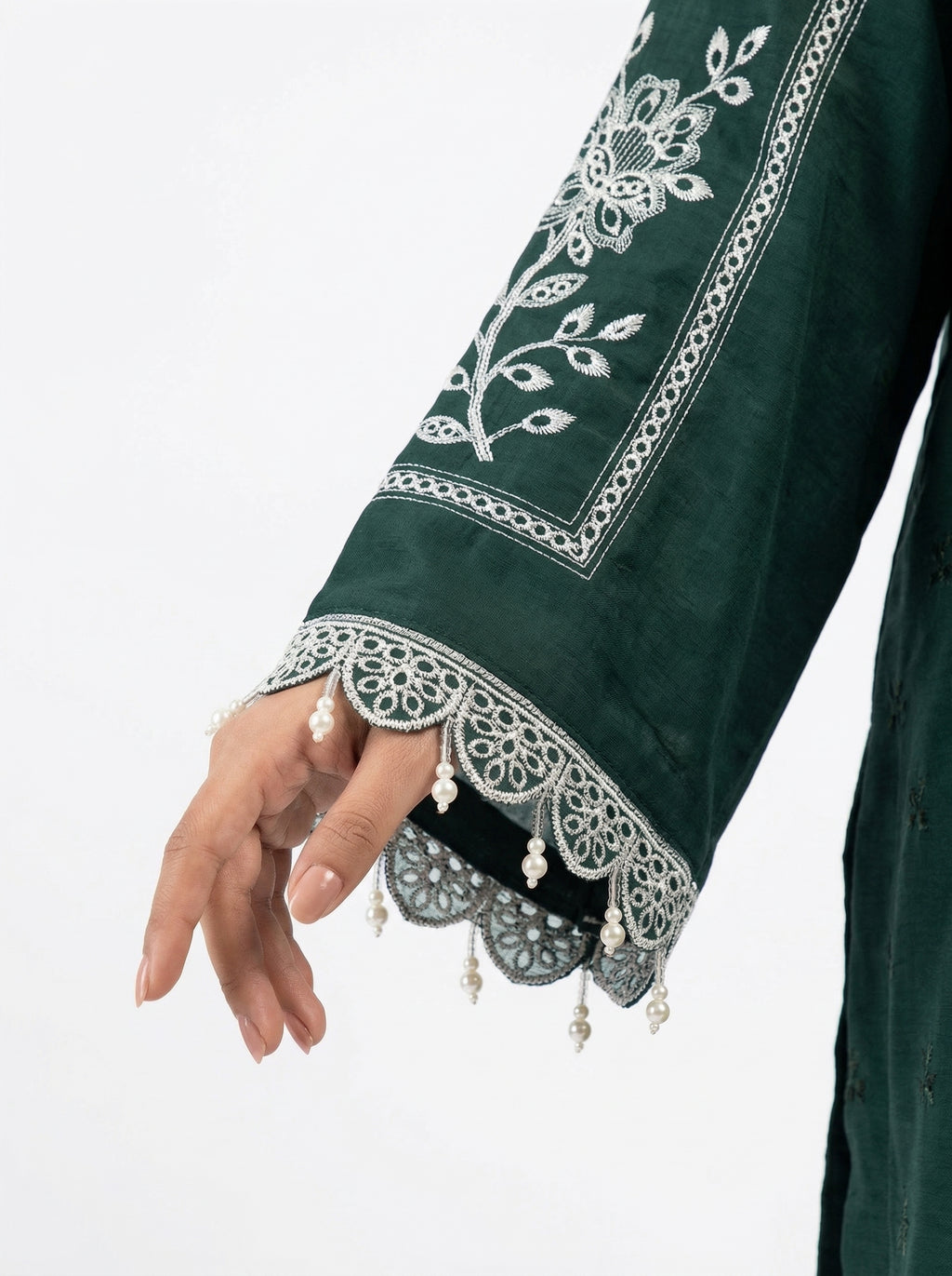 Dark green fancy fabric cutwork lakhan pakistani suit set with dupatta