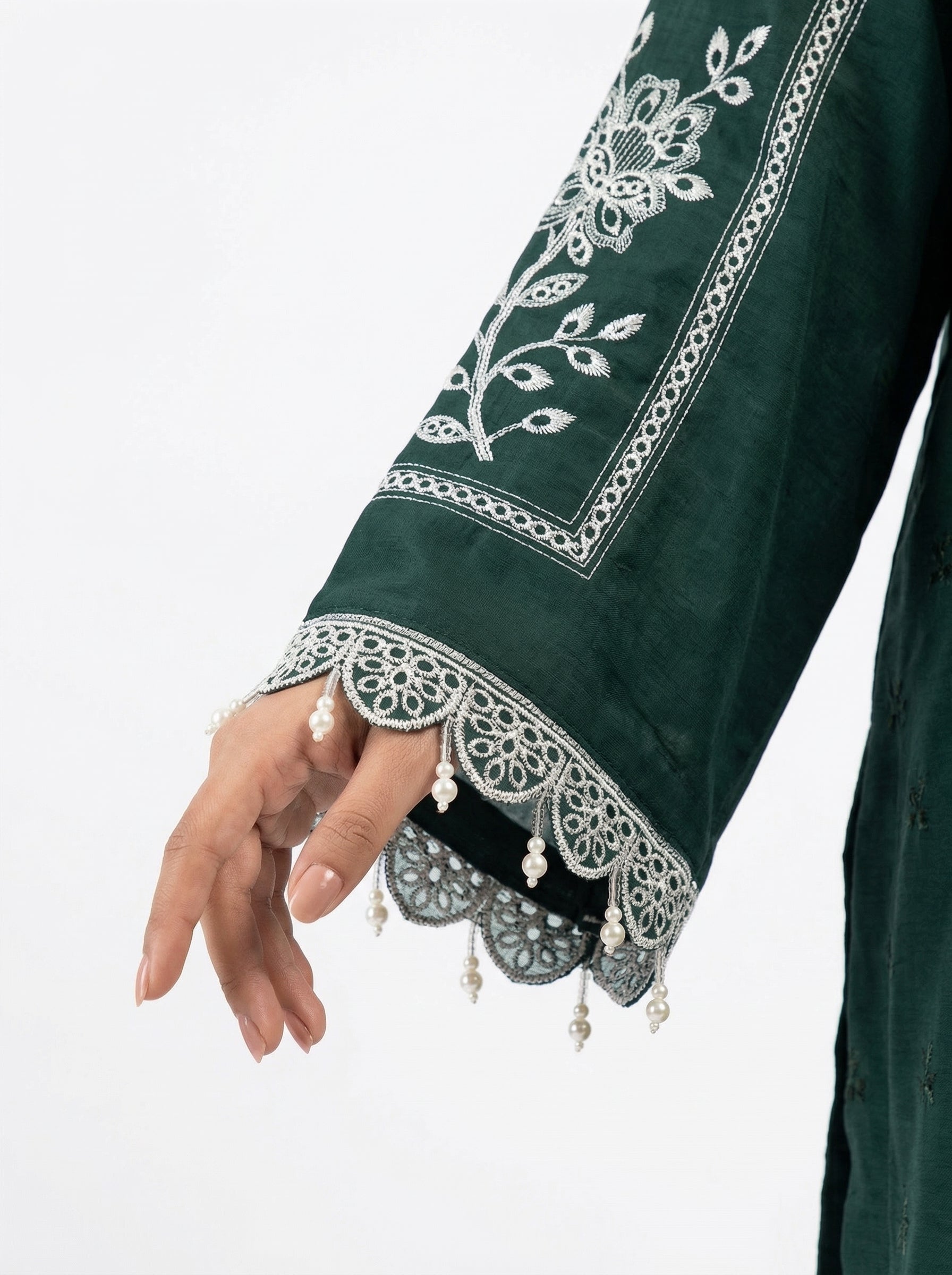 Dark green fancy fabric cutwork lakhan pakistani suit set with dupatta