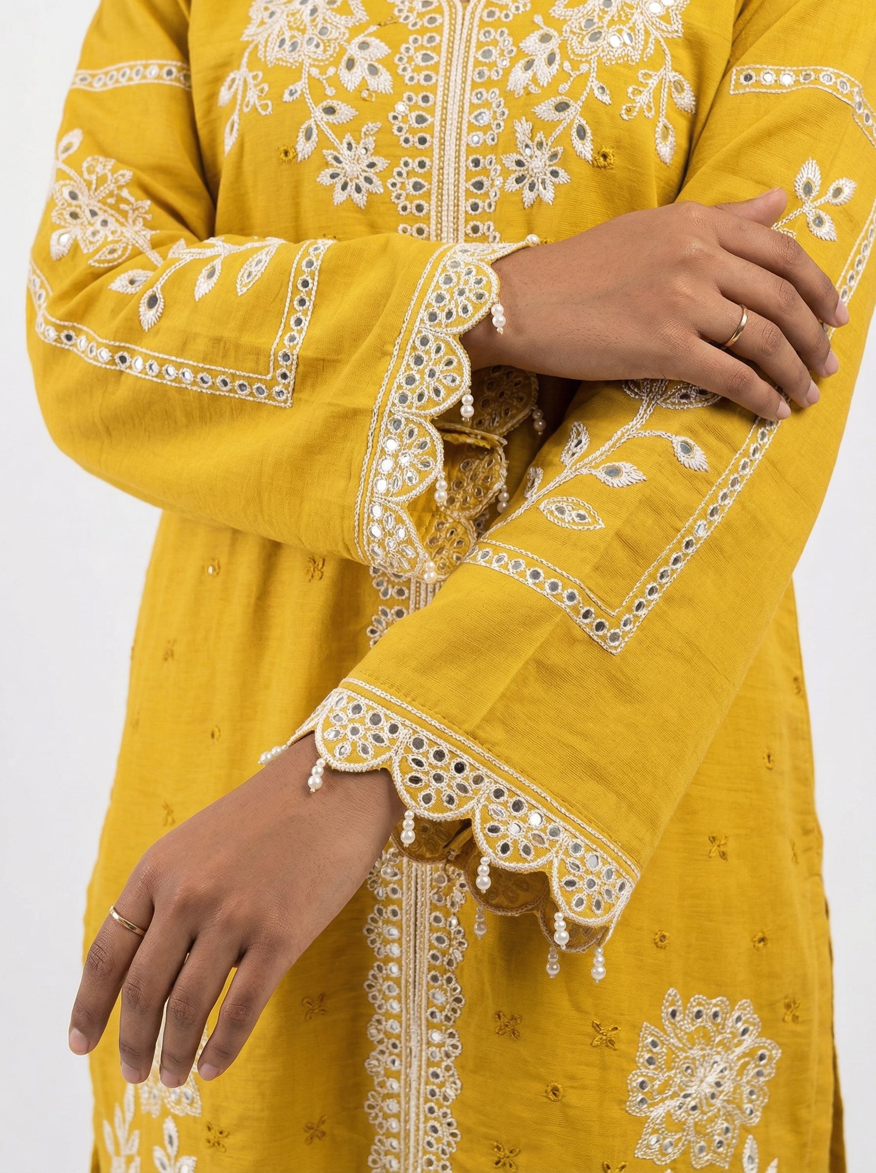 Mustard fancy fabric cutwork lakhan pakistani suit set with dupatta